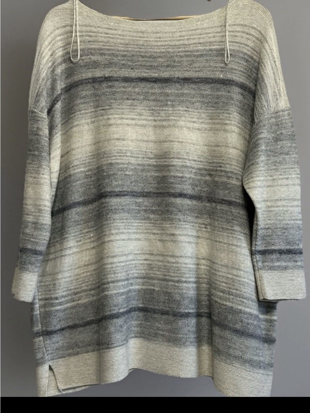 Lafayette 148 womens size M Ombre Stripe Linen Blend Bateau Neck Shirt longline